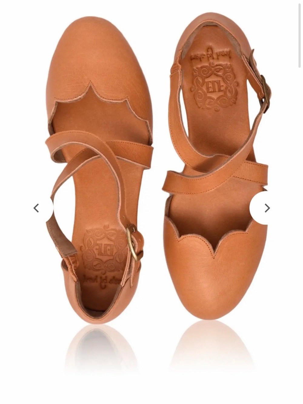 Scalloped Leather Ankle-Strap Flats in Tan